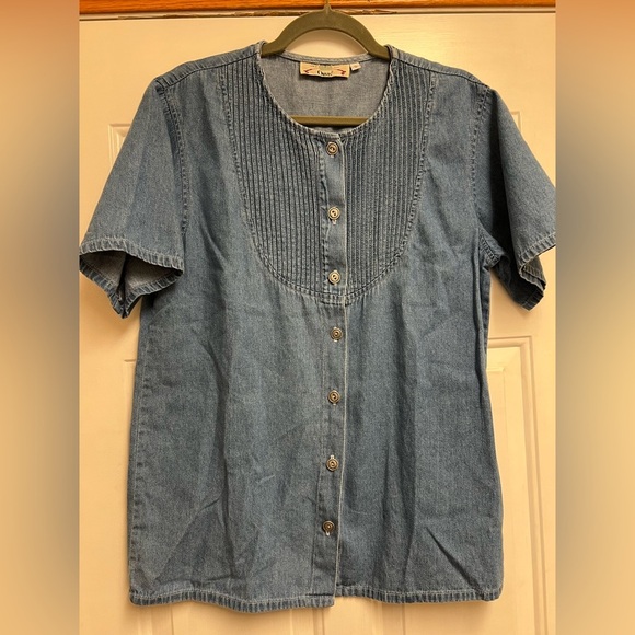 VTG Orvis Denim Short Sleeve Button-Up Top size small - Picture 1 of 7